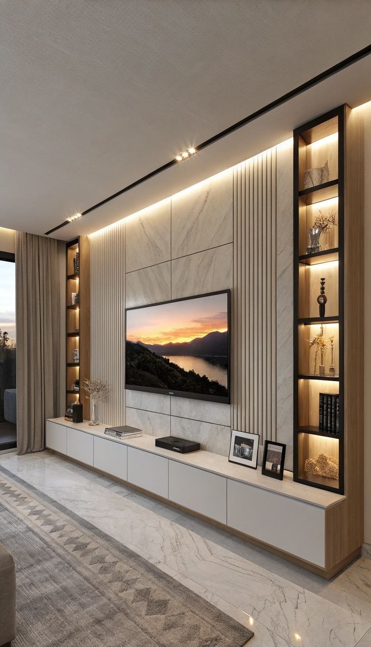 Backdrop TV Marble & Kayu 1